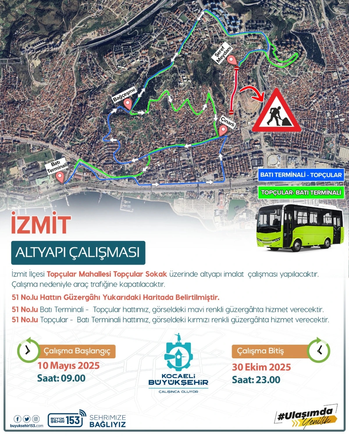 Hat 51 ve 53’te geçici güzergah değişikliği