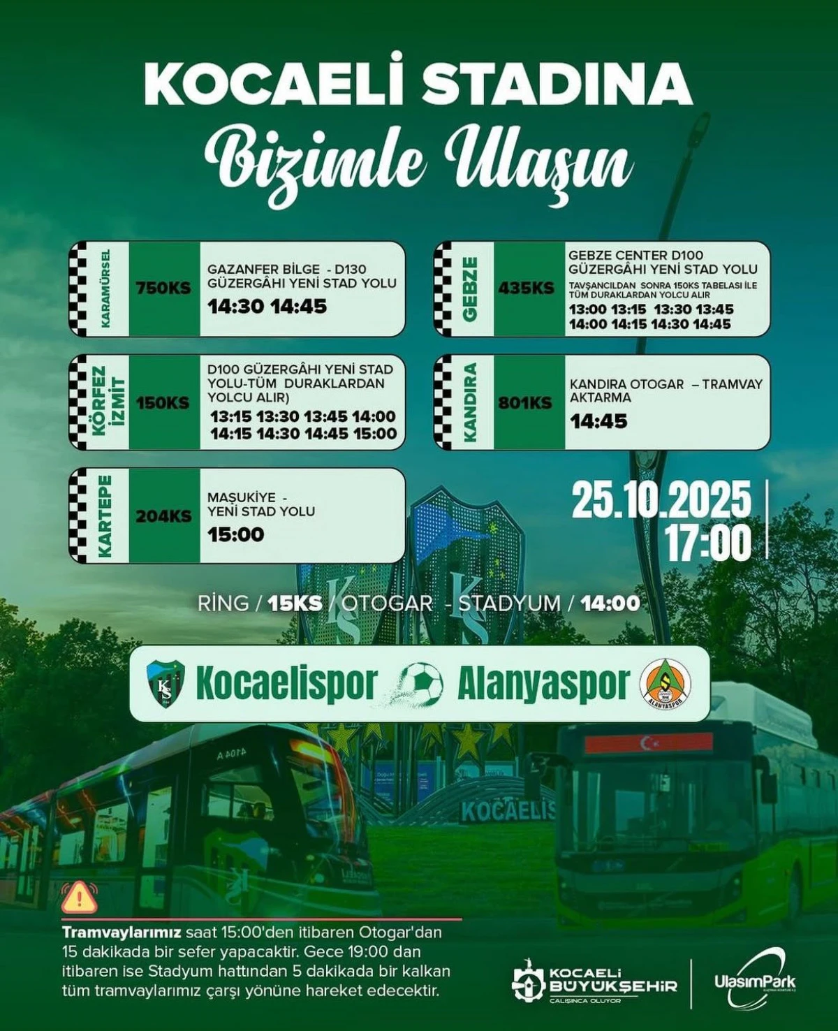 KOCAELİSPOR MAÇINA ULAŞIM SEFERBERLİĞİ